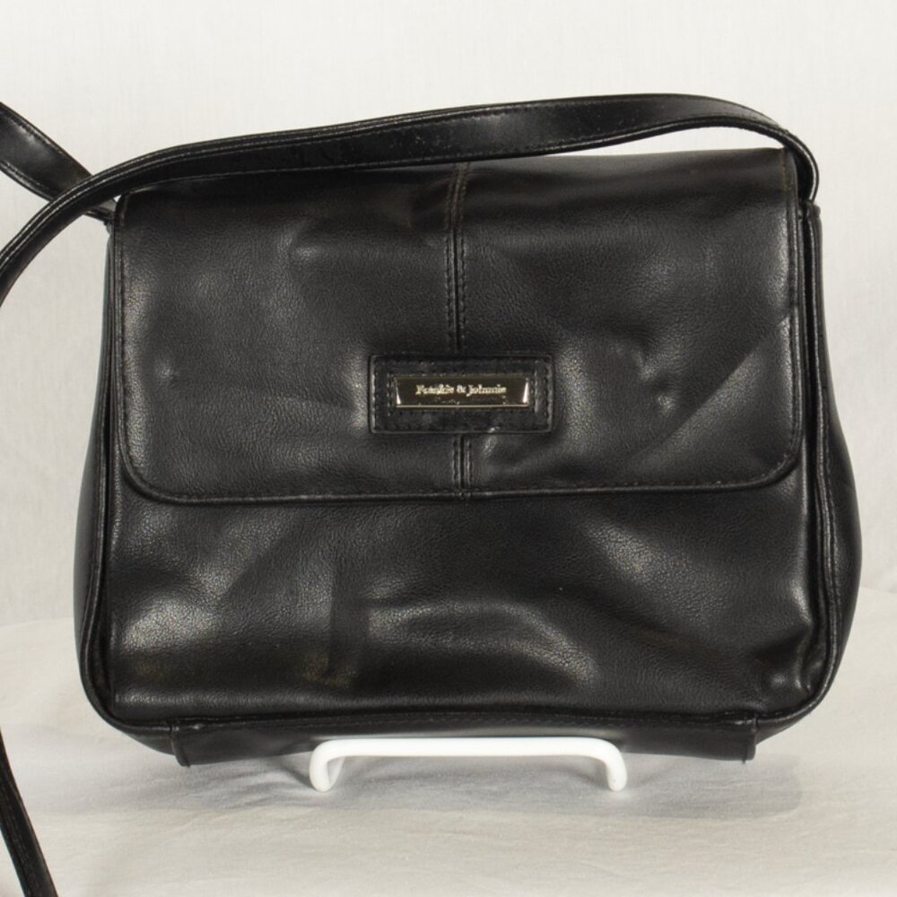 Frankie & Johnnie Black Faux Leather Crossbody Clutch Purse Shoulder Bag Organiz
